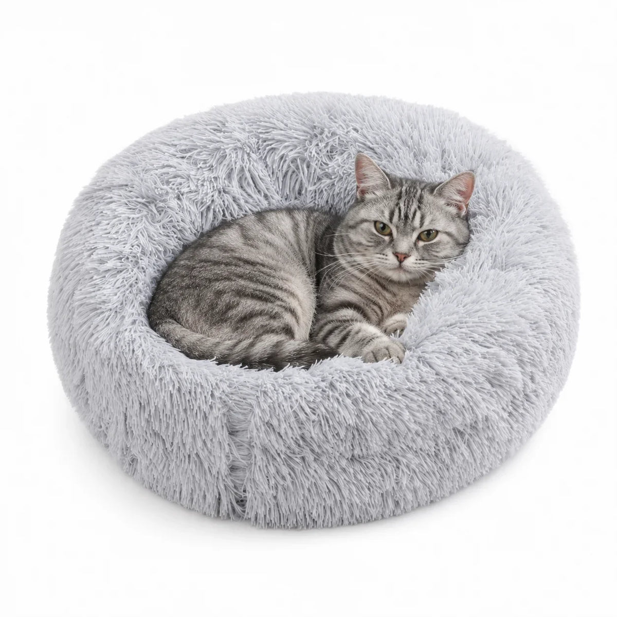 Fluffig Rund Kattbädd i Plysch – Donutbädd för Katt