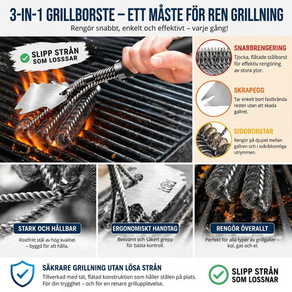 Stråfri grillborste i rostfritt stål för säker rengöring