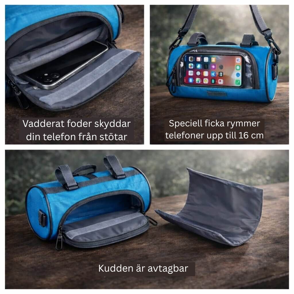 Styrväska för cykel | Mobilhållare med touch | Vattentålig | Styrskydd
