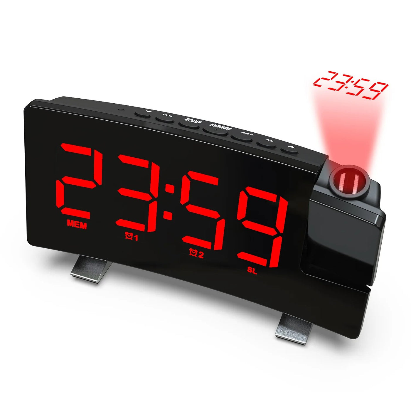 Projektionsväckarklocka LED med FM-radio & USB-laddning