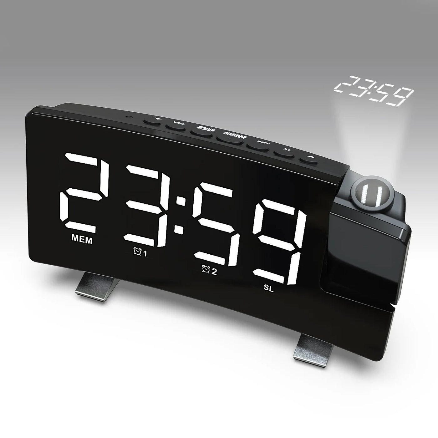 Projektionsväckarklocka LED med FM-radio & USB-laddning