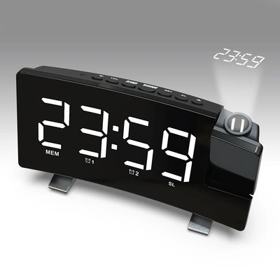 Projektionsväckarklocka LED med FM-radio & USB-laddning