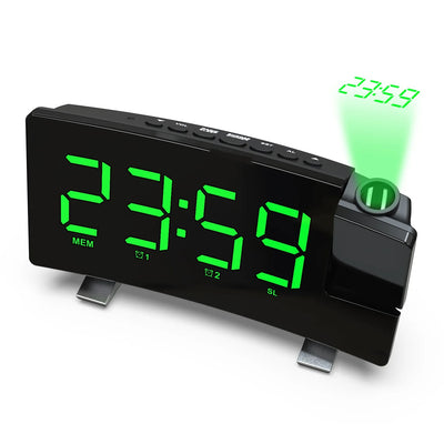 Projektionsväckarklocka LED med FM-radio & USB-laddning