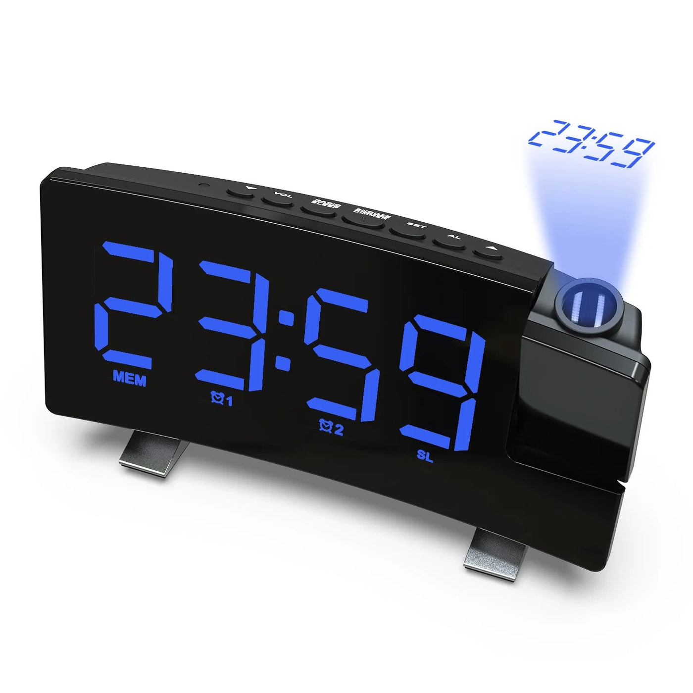 Projektionsväckarklocka LED med FM-radio & USB-laddning